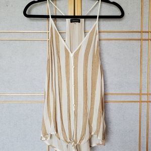 Brown Striped Tie Front Top